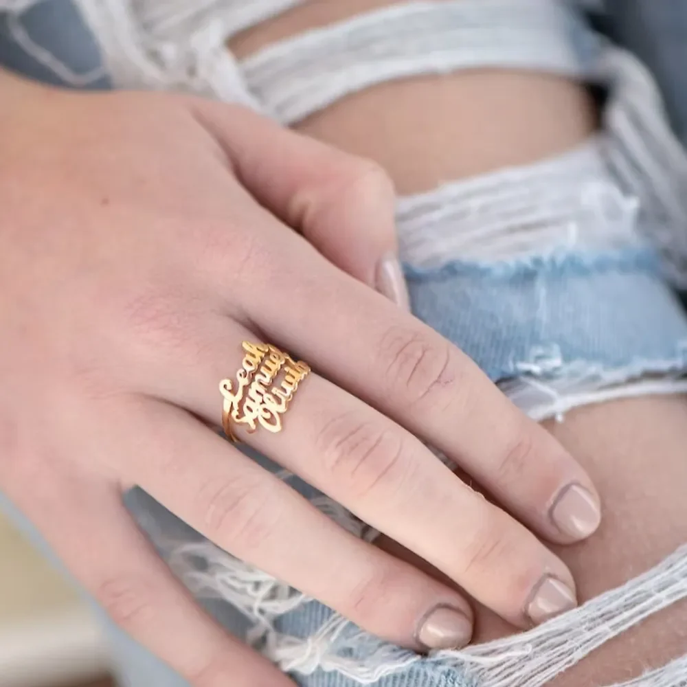 Gold & Silver Personalized Three Name Ring - FKJRNU6221 - Image 9
