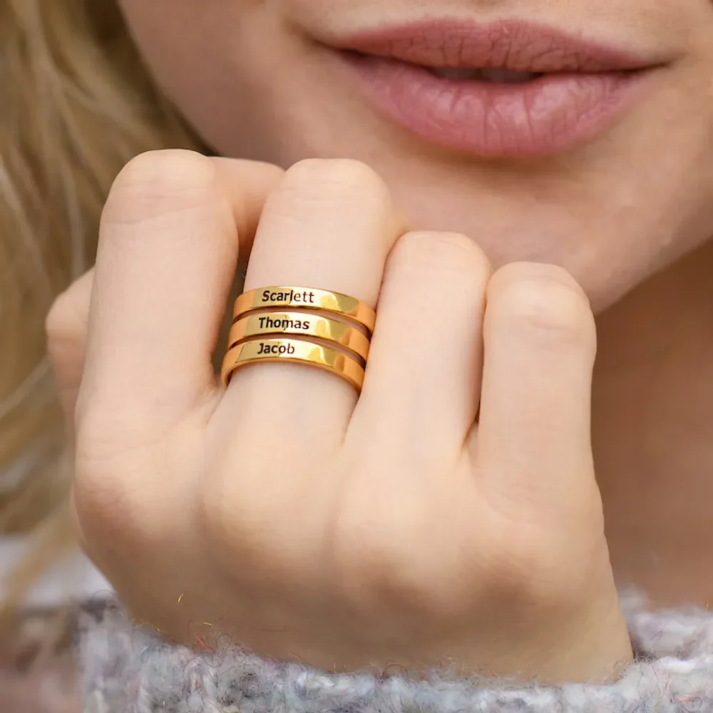 Gold & Silver Personalized Three Name Ring - FKJRNU6229 - Image 2