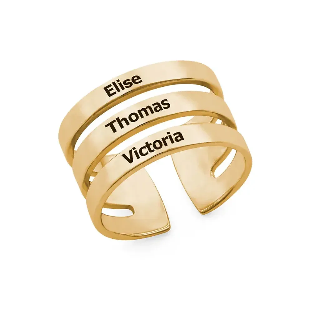 Gold & Silver Personalized Three Name Ring - FKJRNU6229 - Image 4