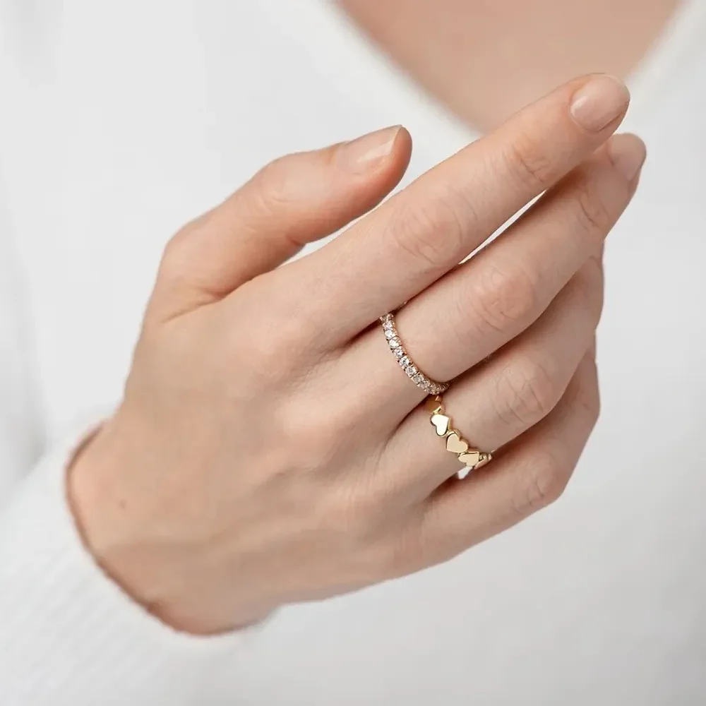 Gold & Silver Personalized Tiny Heart Stackable Ring - FKJRNU6233 - Image 3