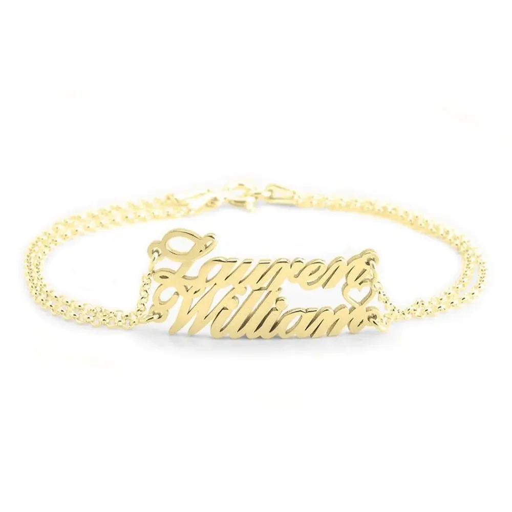 Gold & Silver Personalized Two Name Bracelet With Heart - FKJBRLU6261 - Image 3
