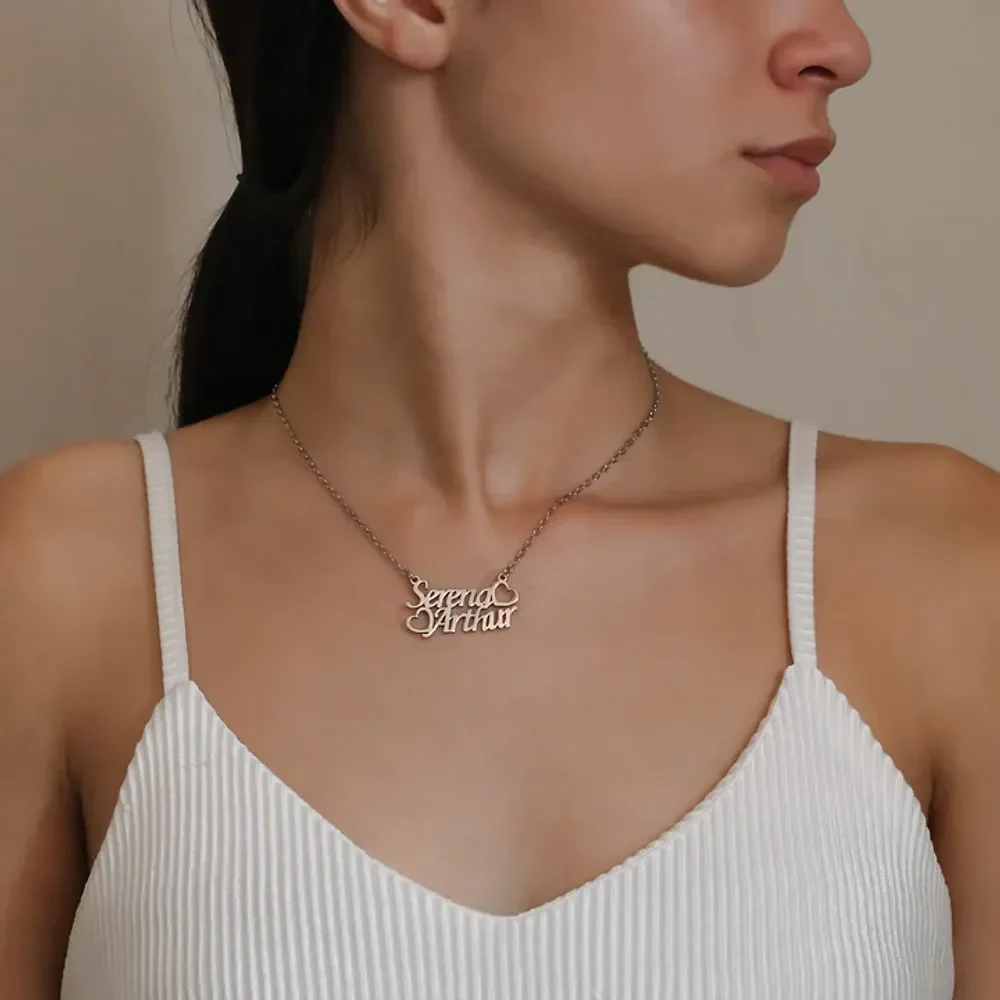 Gold & Silver Personalized Two Name with Heart Necklace - FKJNKLU6174 - Image 3