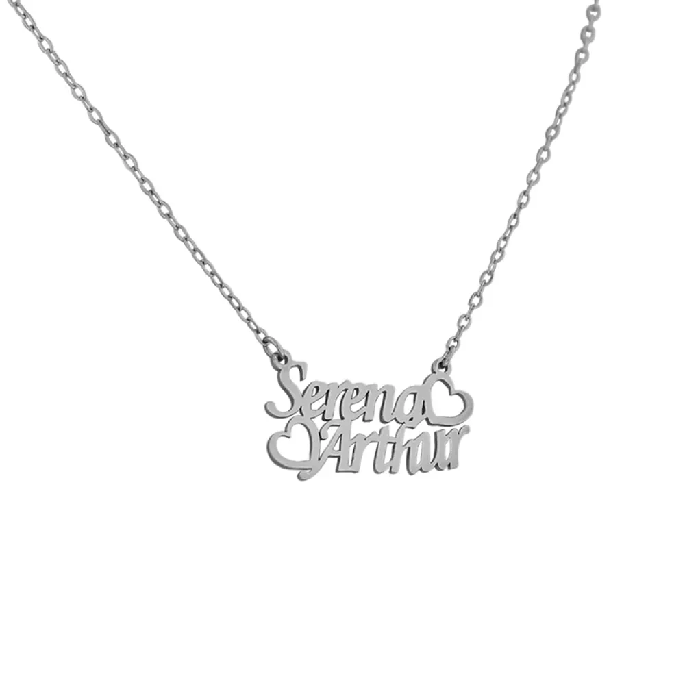 Gold & Silver Personalized Two Name with Heart Necklace - FKJNKLU6174 - Image 4