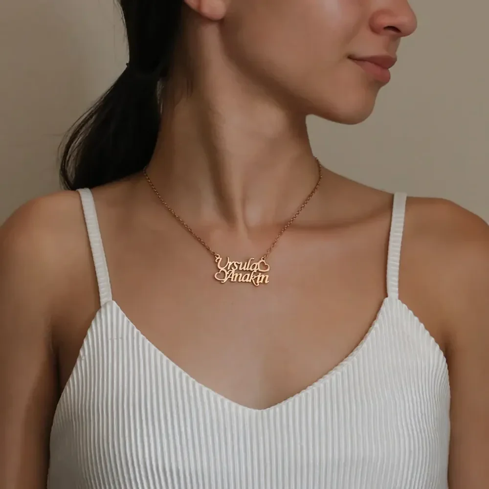 Gold & Silver Personalized Two Name with Heart Necklace - FKJNKLU6174 - Image 5