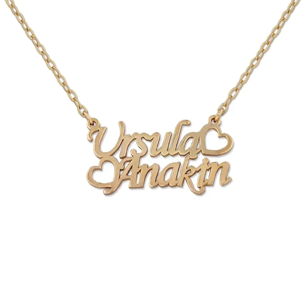 Gold & Silver Personalized Two Name with Heart Necklace - FKJNKLU6174 - Image 6