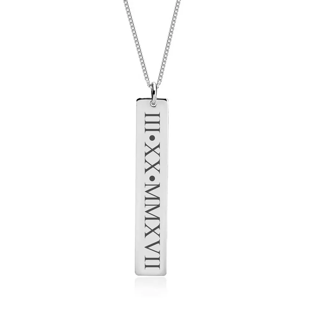 Gold & Silver Personalized Vertical Roman Numeral Necklace - FKJNKLU6186 - Image 2