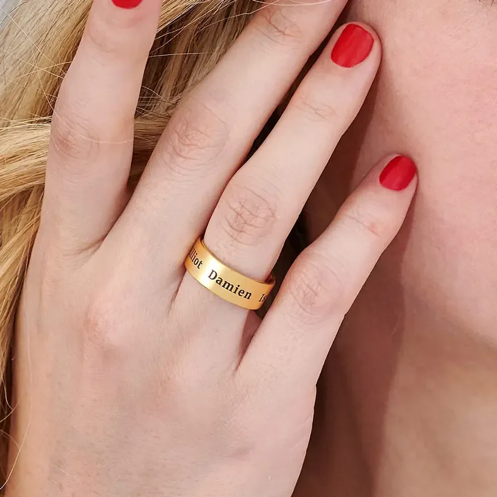 Gold & Silver Personalized Wide Engraved Band Ring - FKJRNU6228 - Image 6