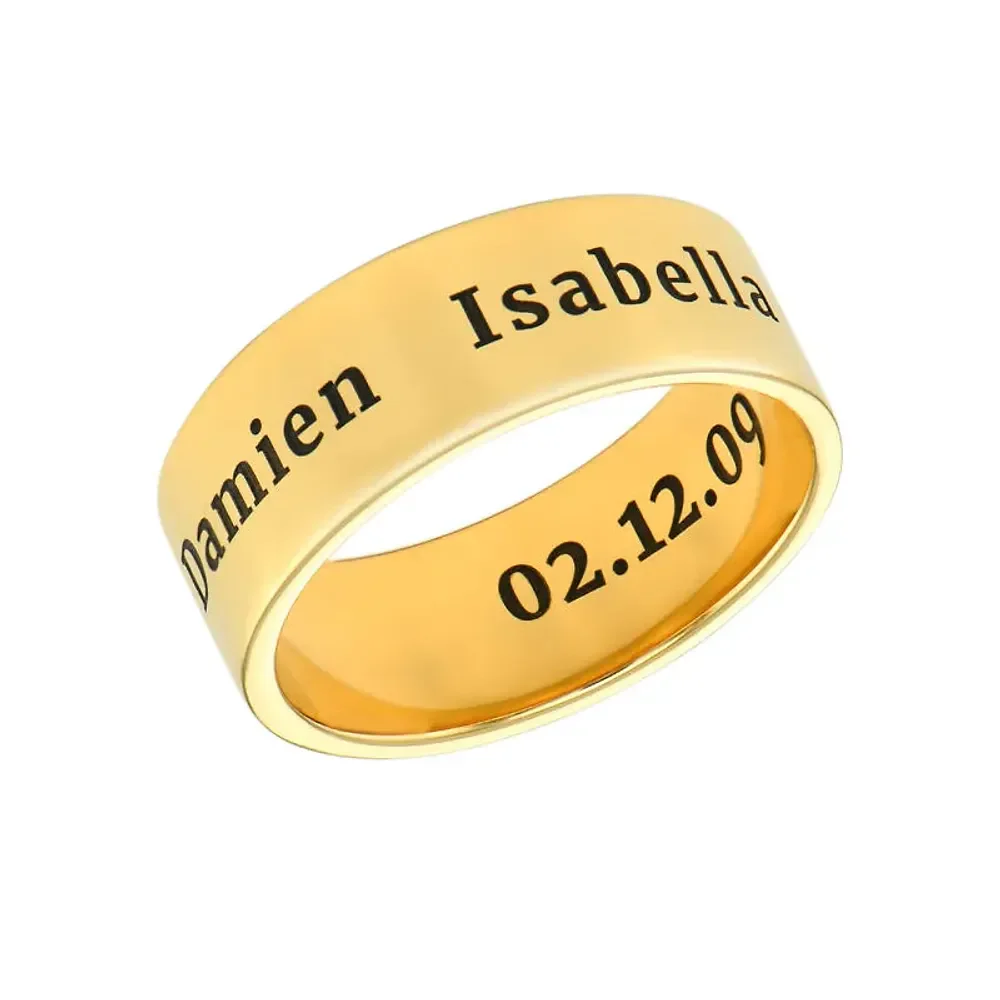 Gold & Silver Personalized Wide Engraved Band Ring - FKJRNU6228 - Image 7