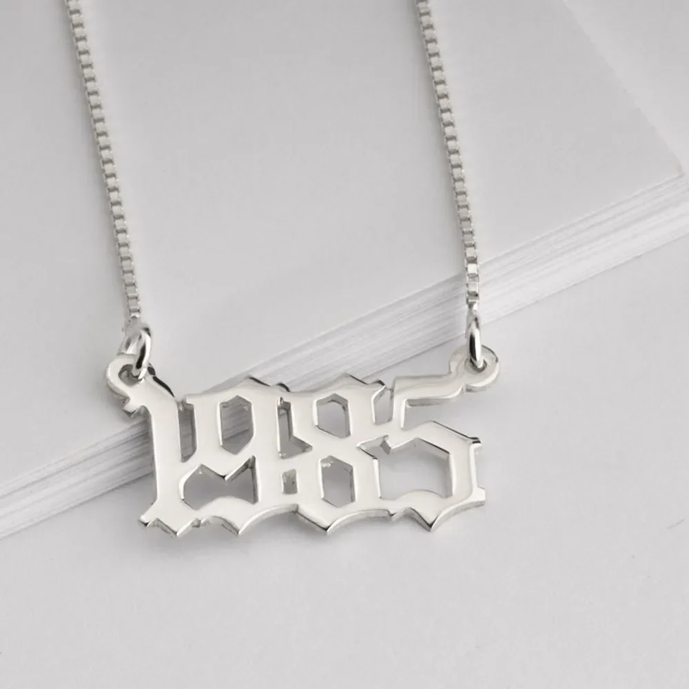 Gold & Silver Personalized Year Name Necklace - FKJNKLU6165 - Image 3