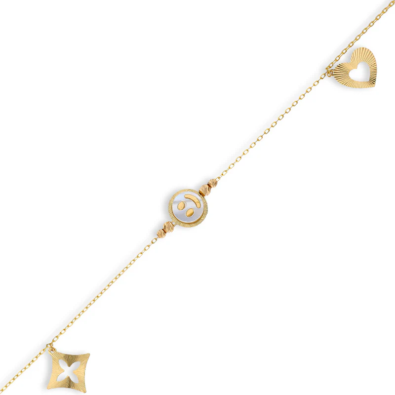 Gold Smiley Face and Hanging Charm Bracelet 21KT - FKJBRL21KU6035 - Image 2