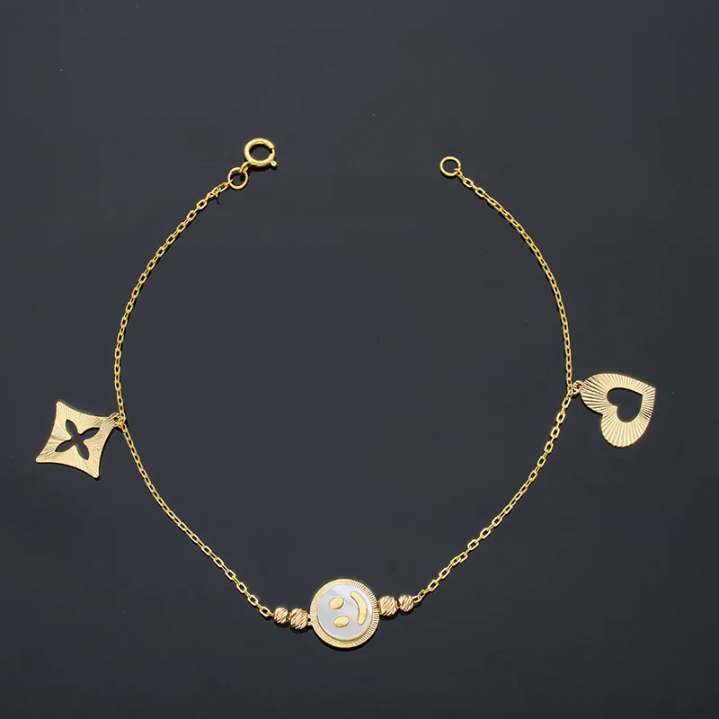 Gold Smiley Face and Hanging Charm Bracelet 21KT - FKJBRL21KU6035 - Image 3