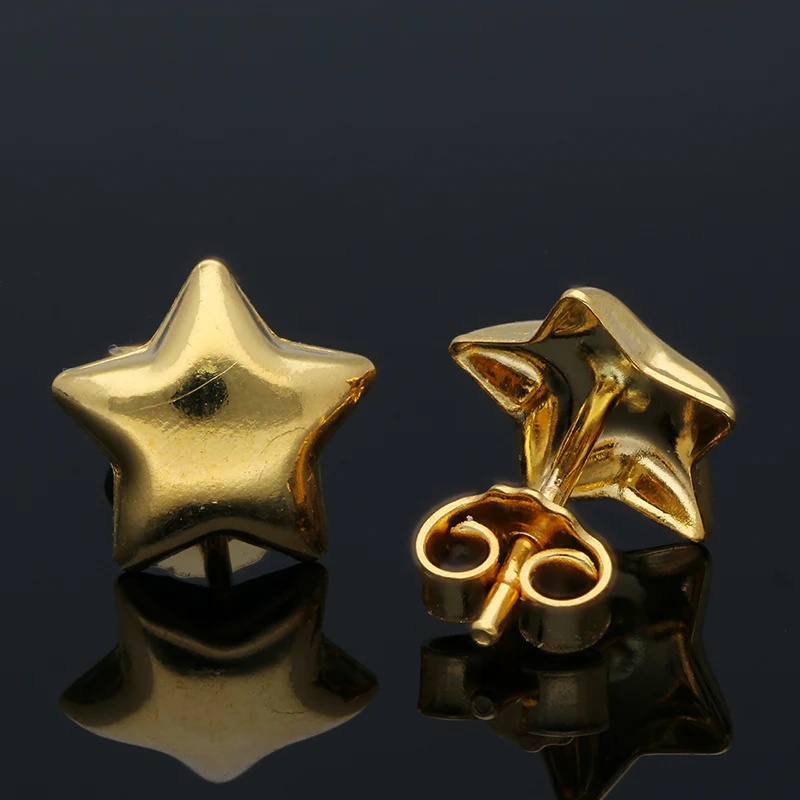 Gold Star Shaped Stud Earrings 21KT - FKJERN21KU6018 - Image 3