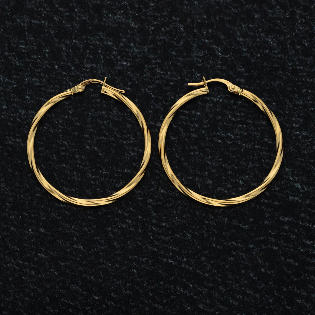 Gold Thin Twisted Hoop Earrings 18KT - FKJERN18K9274 - Image 2