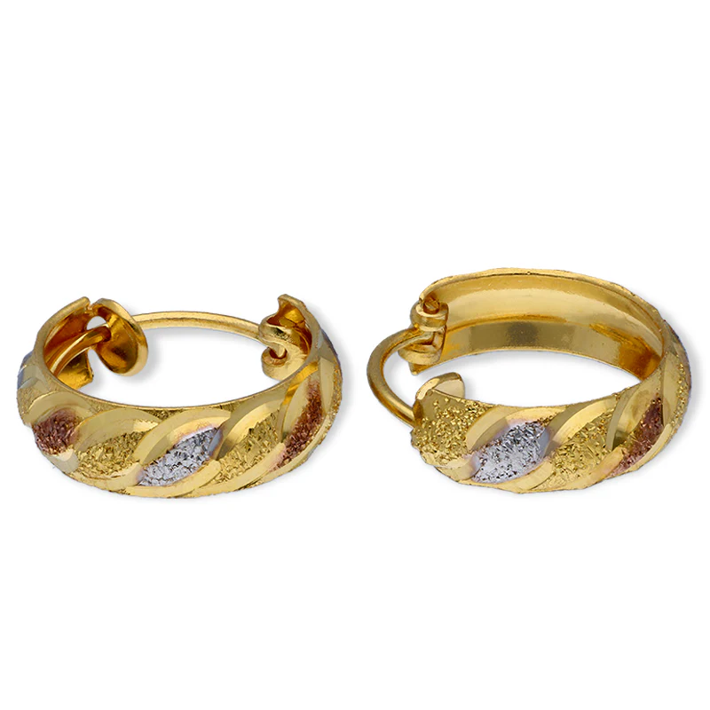 Gold Tri Tone Clip on Hoop Earrings 21KT - FKJERN21KU3161