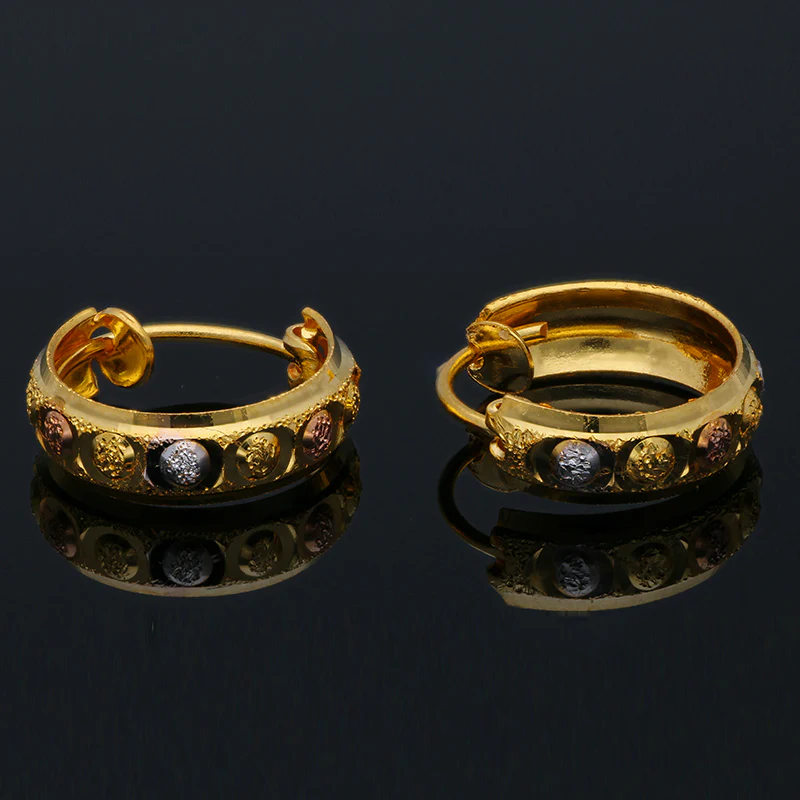 Gold Tri Tone Clip on Hoop Earrings 21KT - FKJERN21KU3162 - Image 3