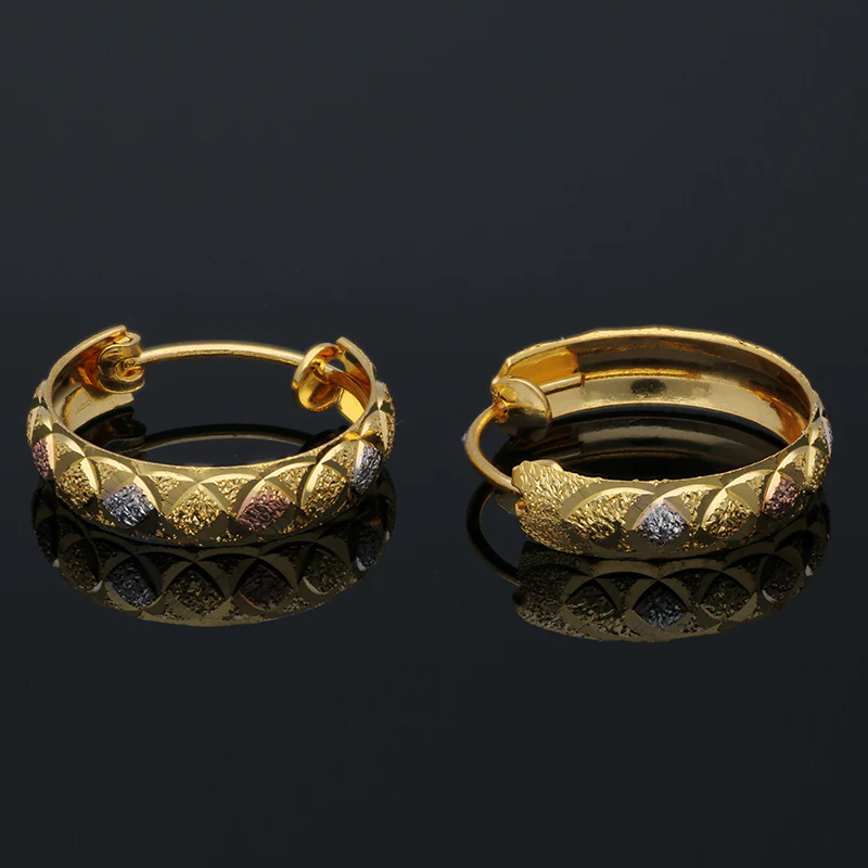 Gold Tri Tone Clip on Hoop Earrings 21KT - FKJERN21KU3163 - Image 3