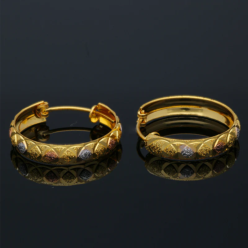 Gold Tri Tone Clip on Hoop Earrings 21KT - FKJERN21KU3164 - Image 3