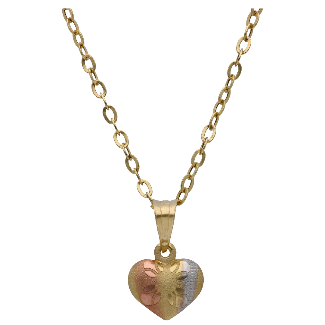 Gold Triple Toned Heart Shaped Pendant Set 18KT - FKJNKLST18KU6488 - Image 2
