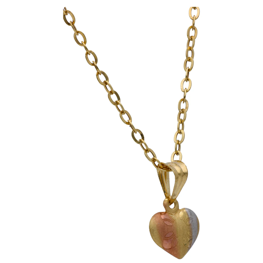 Gold Triple Toned Heart Shaped Pendant Set 18KT - FKJNKLST18KU6488 - Image 3