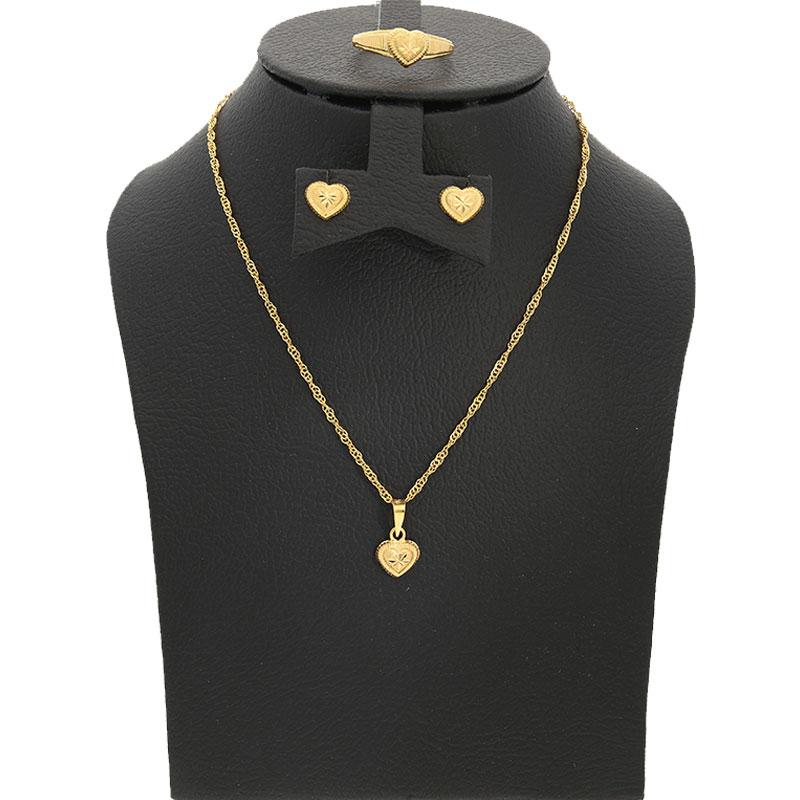 Gold Heart Pendant Set (Necklace, Earrings and Ring) 18KT -  FKJNKLST1688 - Image 7