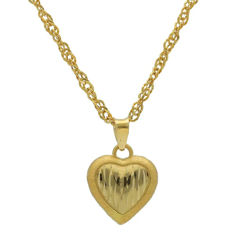 Gold Heart Pendant Set (Necklace and Earrings) 18KT - FKJNKLST1713 - Image 2