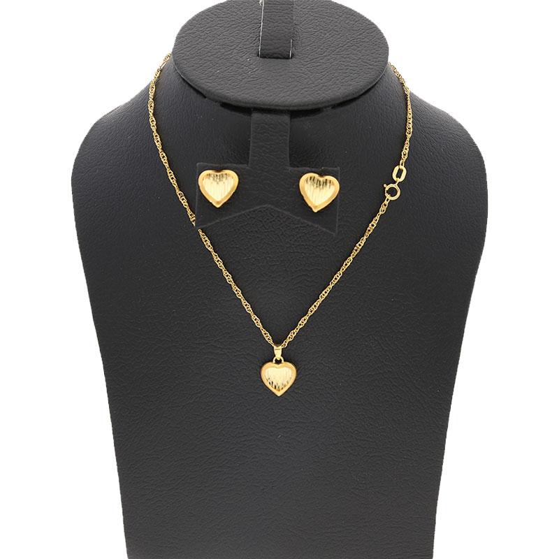 Gold Heart Pendant Set (Necklace and Earrings) 18KT - FKJNKLST1713 - Image 5