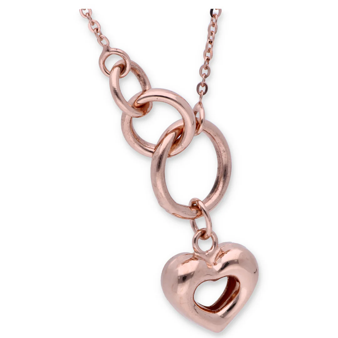 Rose Gold Necklace (Triple Ring With Hollow Heart Pendant) 18KT - FKJNKL18KU6333 - Image 2