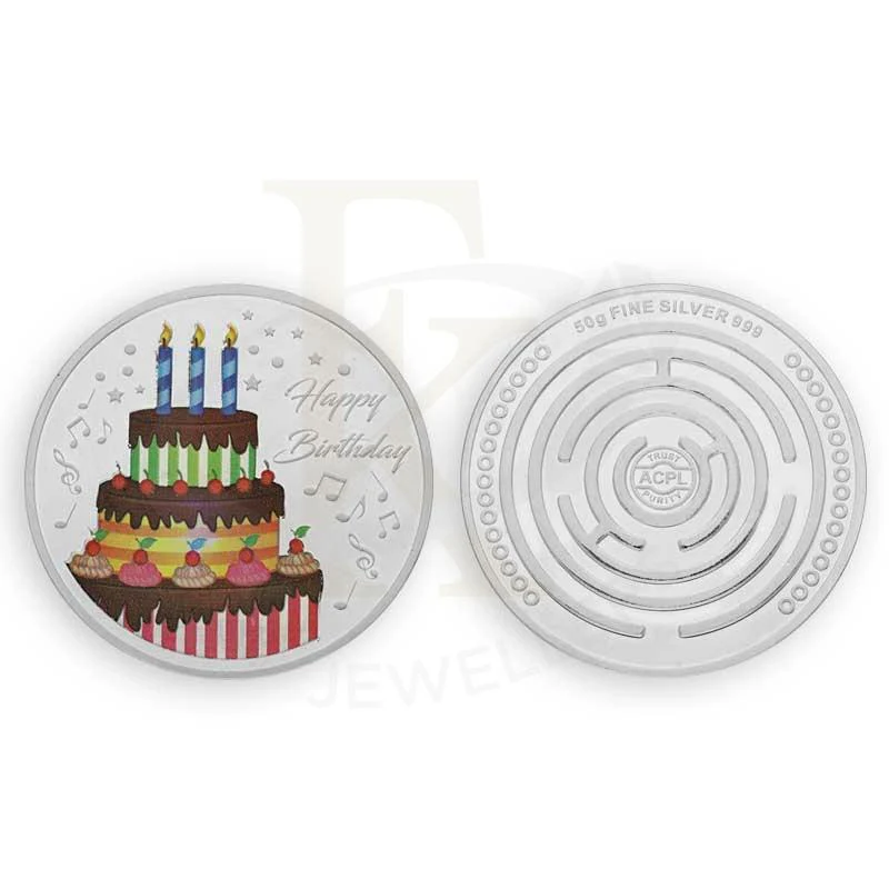 Silver 50 Grams Birthday Cake Coin in Fine 999 Silver - FKJCONSL3105