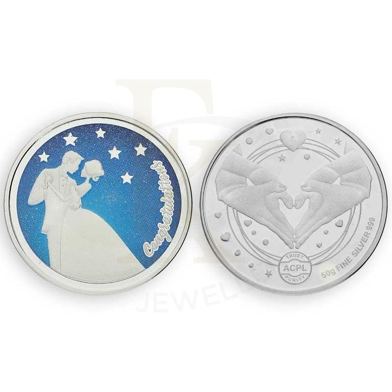 Silver 50 Grams Congratulations Coin for Couple in Fine 999 Silver - FKJCONSL3114