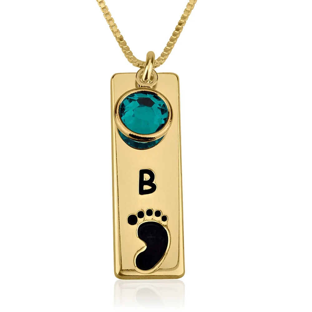 Gold & Silver Personalized Vertical Bar Footprint Necklace - FKJNKLU6217 - Image 2