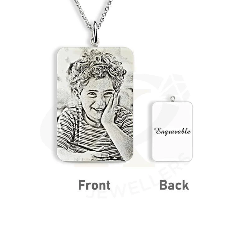 Silver 925 Rectangle Shaped Photo Engraved Necklace - FKJNKLSL2613