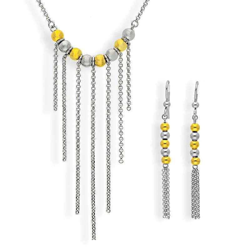Sterling Silver 925 Balls Pendant Set (Necklace and Earrings) - FKJNKLSTSL2162