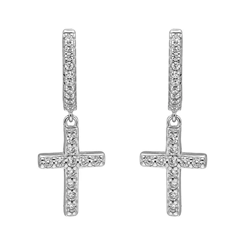 Sterling Silver 925 Cross Drop Earrings - FKJERNSL2481