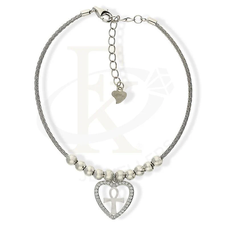 Sterling Silver 925 Cross In Heart Beads Bracelet - FKJBRLSL2369