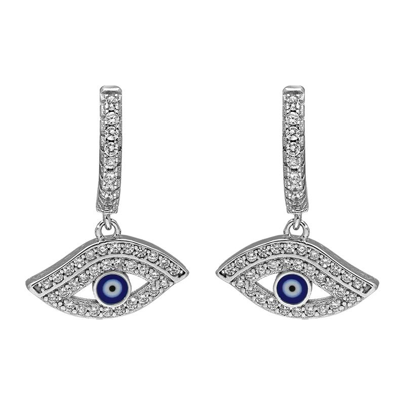 Sterling Silver 925 Evil Eye Drop Earrings - FKJERNSL2478