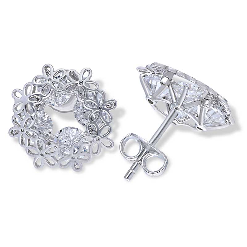 Sterling Silver 925 Flower Shaped Stud Earrings - FKJERNSLU3156