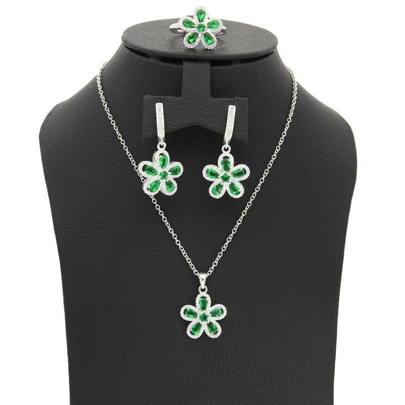 Sterling Silver 925 Flowers Pendant Set (Necklace, Earrings and Ring) - FKJNKLST2074 - Image 6