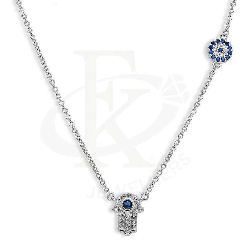 Sterling Silver 925 Hamsa Hand with Evil Eye Necklace - FKJNKLSL2582