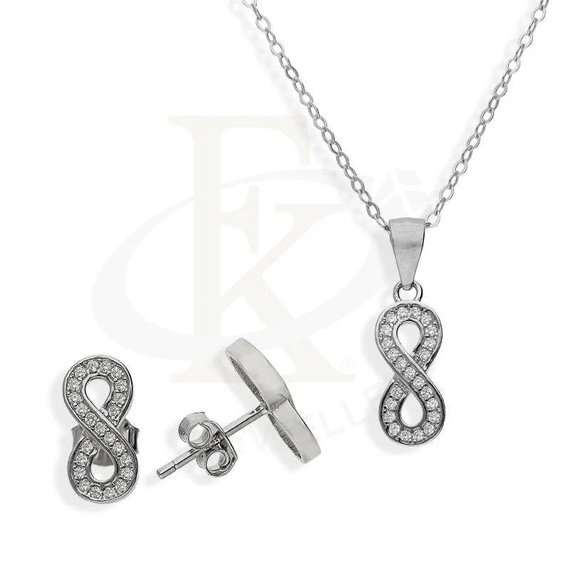 Sterling Silver 925 Infinity Pendant Set (Necklace and Earrings) - FKJNKLSTSL2194