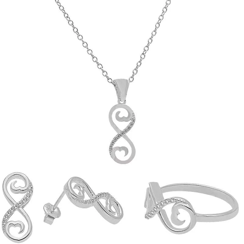 Sterling Silver 925 Infinity Pendant Set (Necklace, Earrings and Ring) - FKJNKLST2000