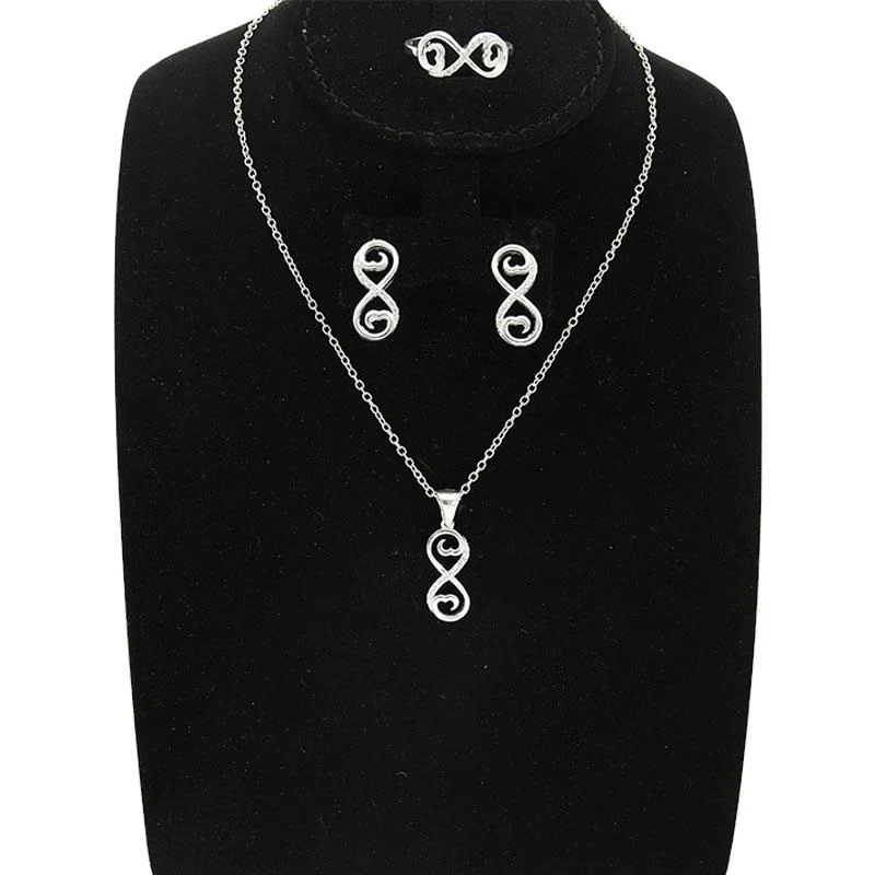 Sterling Silver 925 Infinity Pendant Set (Necklace, Earrings and Ring) - FKJNKLST2000 - Image 8