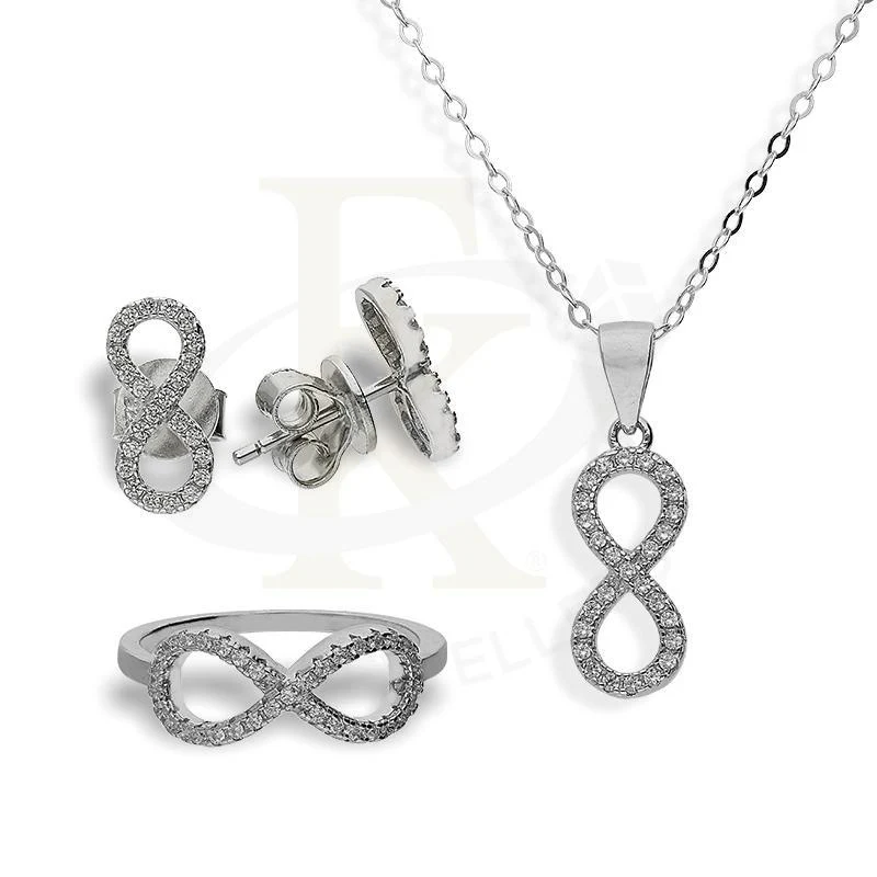 Sterling Silver 925 Infinity Pendant Set (Necklace, Earrings and Ring) - FKJNKLSTSL2192