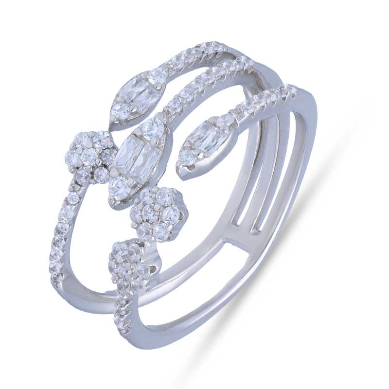 Sterling Silver 925 Leaf and Flower Shaped Ring - FKJRNSLU2077