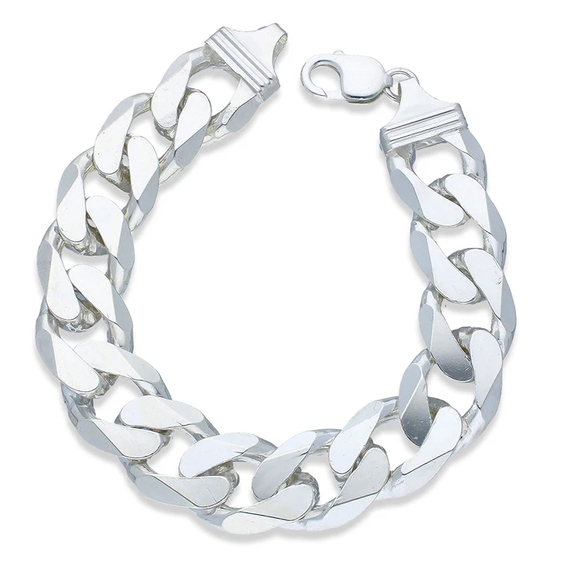 Sterling Silver 925 Men's Curb Bracelet - FKJBRLSLU1119