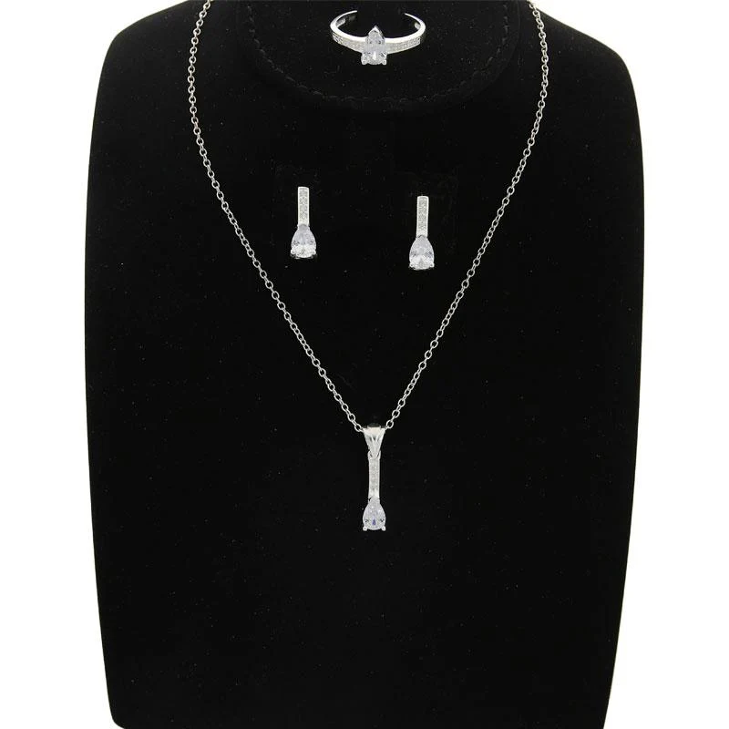 Sterling Silver 925 Pear Pendant Set (Necklace, Earrings and Ring) - FKJNKLST2009 - Image 7
