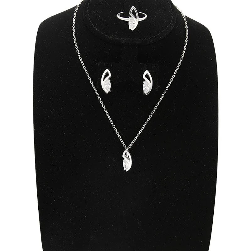 Sterling Silver 925 Pear Pendant Set (Necklace, Earrings and Ring) - FKJNKLST2013 - Image 8