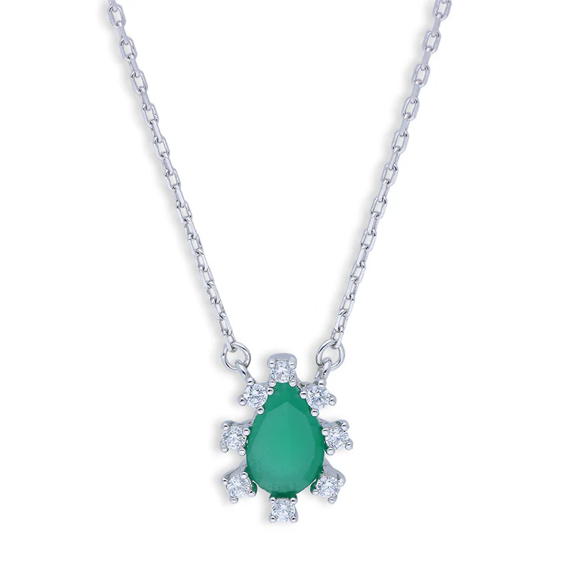 Sterling Silver 925 Pear Shaped Solitaire Necklace - FKJNKLSLU6094