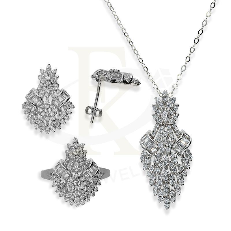 Sterling Silver 925 Pendant Set (Necklace, Earrings and Ring) - FKJNKLSTSL2188