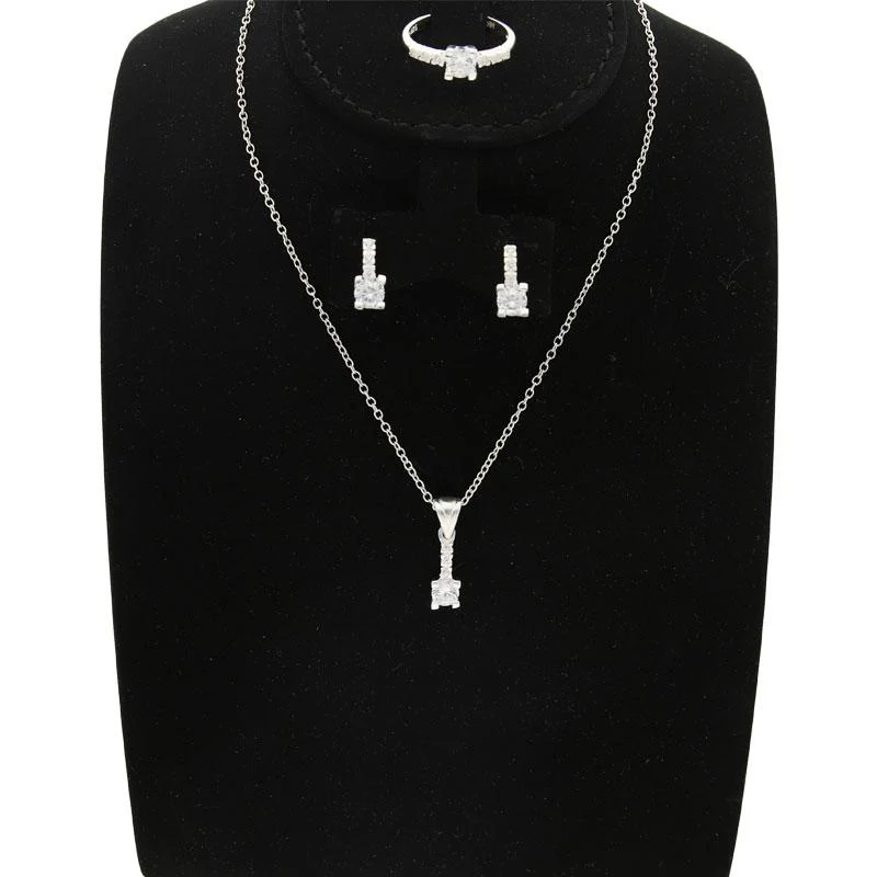 Sterling Silver 925 Princess Cut Shape Pendant Set (Necklace, Earrings and Ring) - FKJNKLST2002 - Image 7