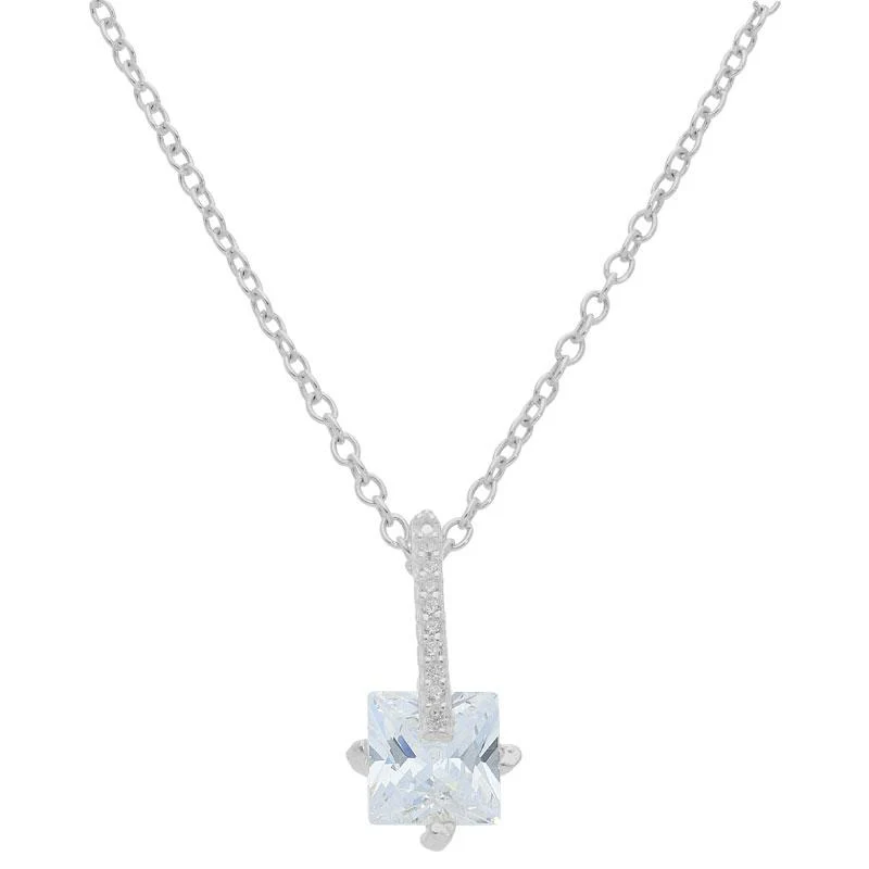 Sterling Silver 925 Princess Cut Solitaire Pendant Set (Necklace, Earrings and Ring) - FKJNKLST2020 - Image 2